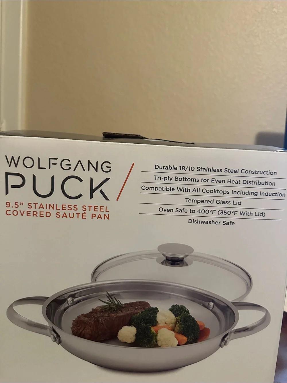 Wolfgang Puck stainless steel covered sauté pan. New still in box